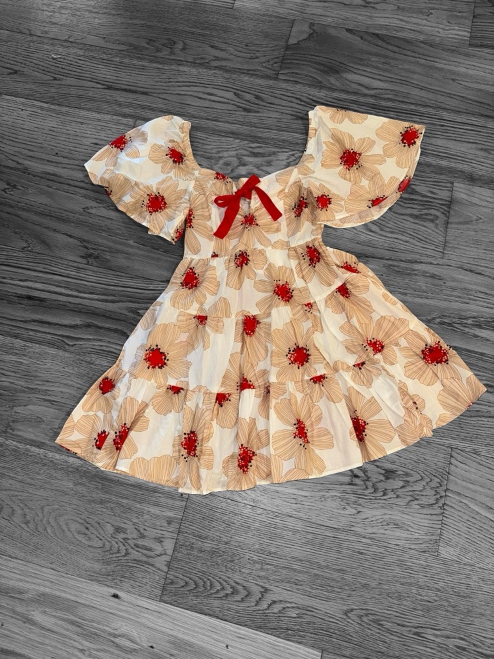 Umgee Cream Floral Dress with Red Accents
